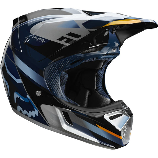 Casco Moto V3 Motif Azul Plata Fox