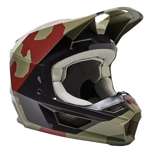 Casco Moto Niño V1 BKNR Camo Verde Fox