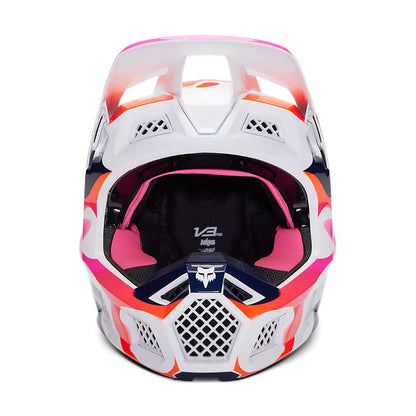 Casco Moto V3 Ryvr Edicion Limitada ECE Blanco/Azul/Rosado Fox