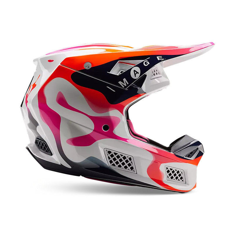 Casco Moto V3 Ryvr Edicion Limitada ECE Blanco/Azul/Rosado Fox