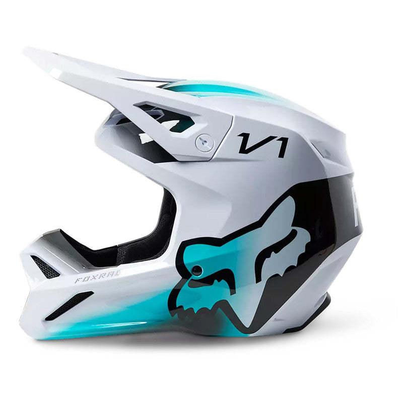 Casco Moto V1 Toxsyk Blanco/Celeste Fox