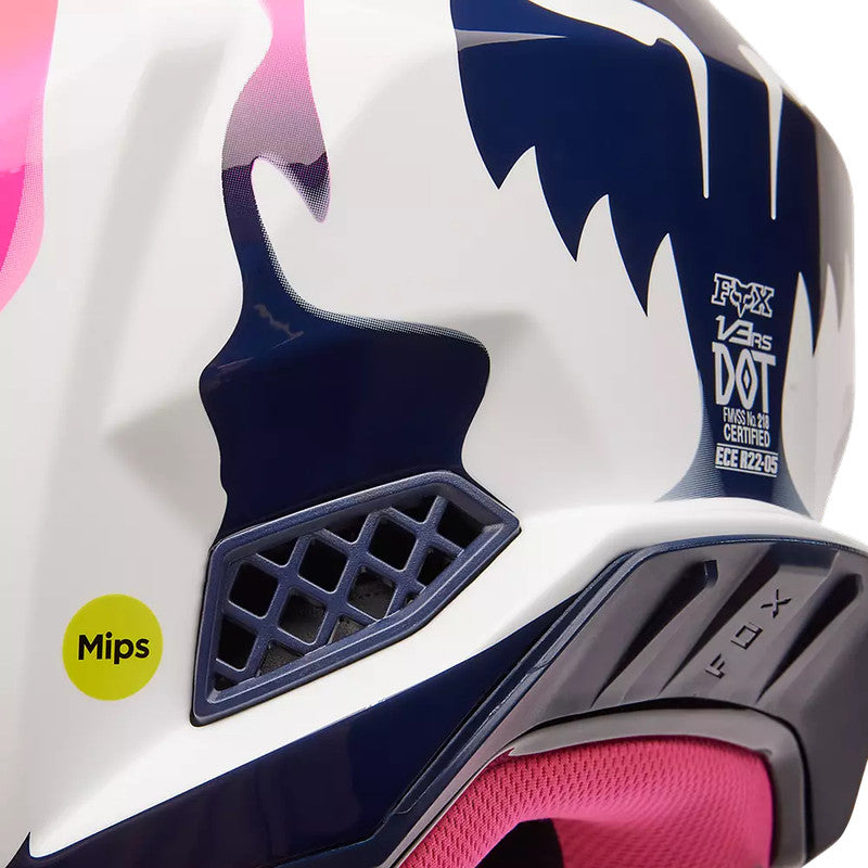 Casco Moto V3 Ryvr Edicion Limitada ECE Blanco/Azul/Rosado Fox