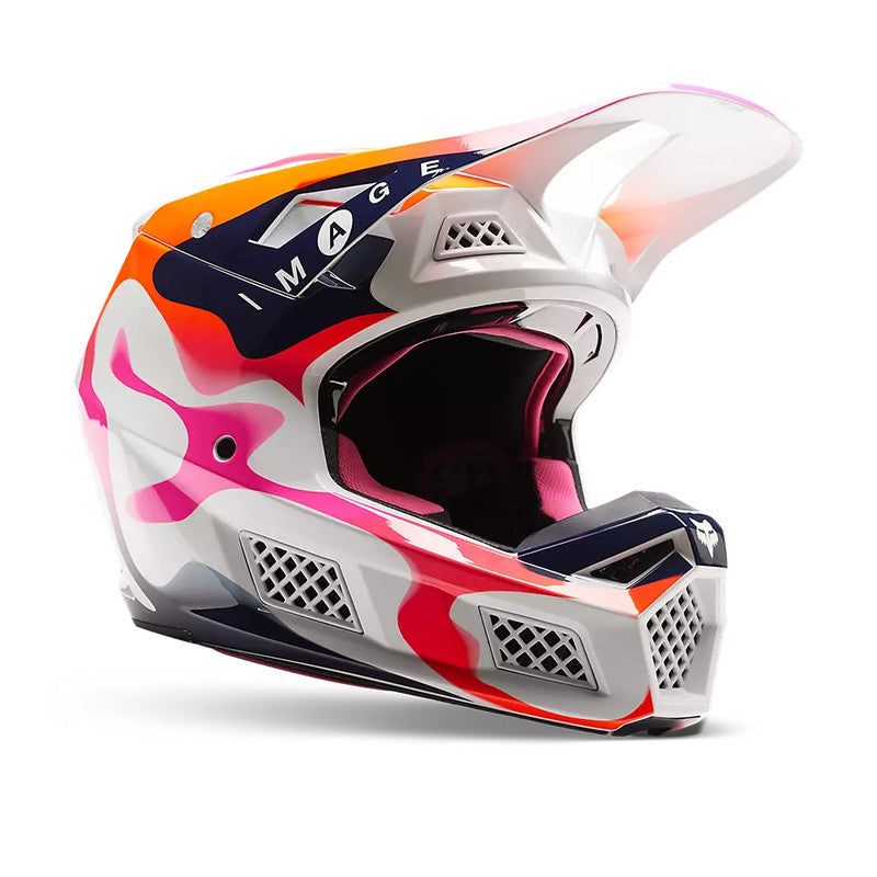 Casco Moto V3 Ryvr Edicion Limitada ECE Blanco/Azul/Rosado Fox