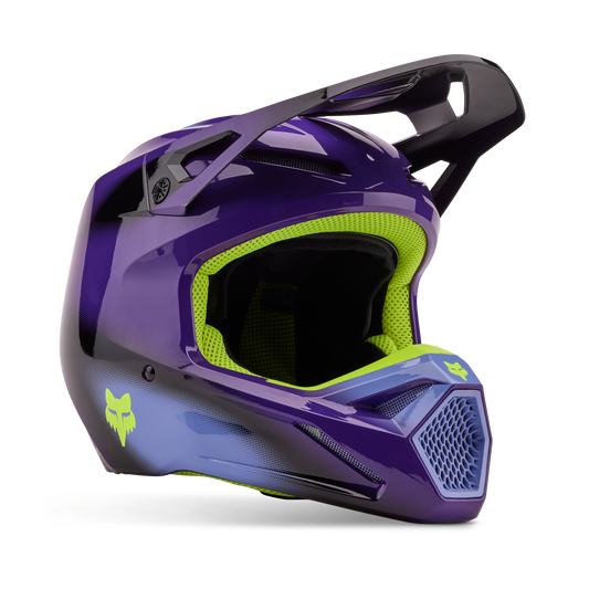 Casco Moto V1 Interfere Morado/Amarillo Fox