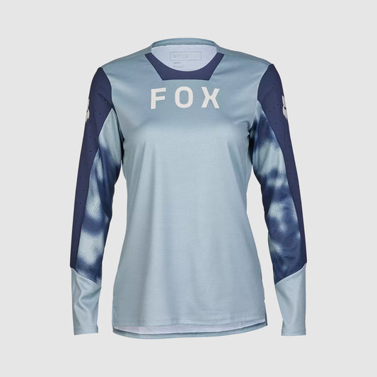 Polera Bicicleta Mujer Defend Taunt Manga Larga Celeste Metalico Fox